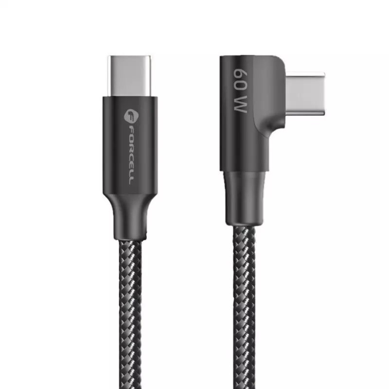 Forcell F-Energy CC-1Deg USB-C do USB-C Kabel 100W PD QC4.0 5A 2m Czarny 90° Kątowy