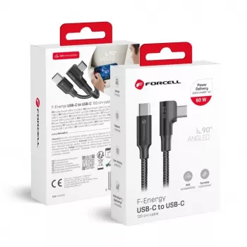 Forcell F-Energy CC-1Deg USB-C do USB-C Kabel 100W PD QC4.0 5A 2m Czarny 90° Kątowy