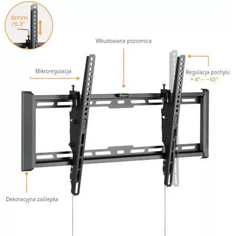 GETFORT GF-T3780-75 Uchylny uchwyt ścienny do TV LED/LCD 37-80 cali, 75kg, VESA 650x405mm, Czarny