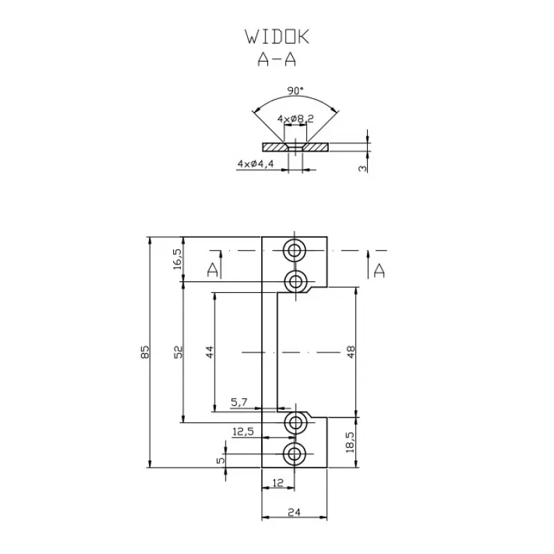 HARTTE OK-P1 Short Mounting Flat Bar, S, 3mm, STC, Open