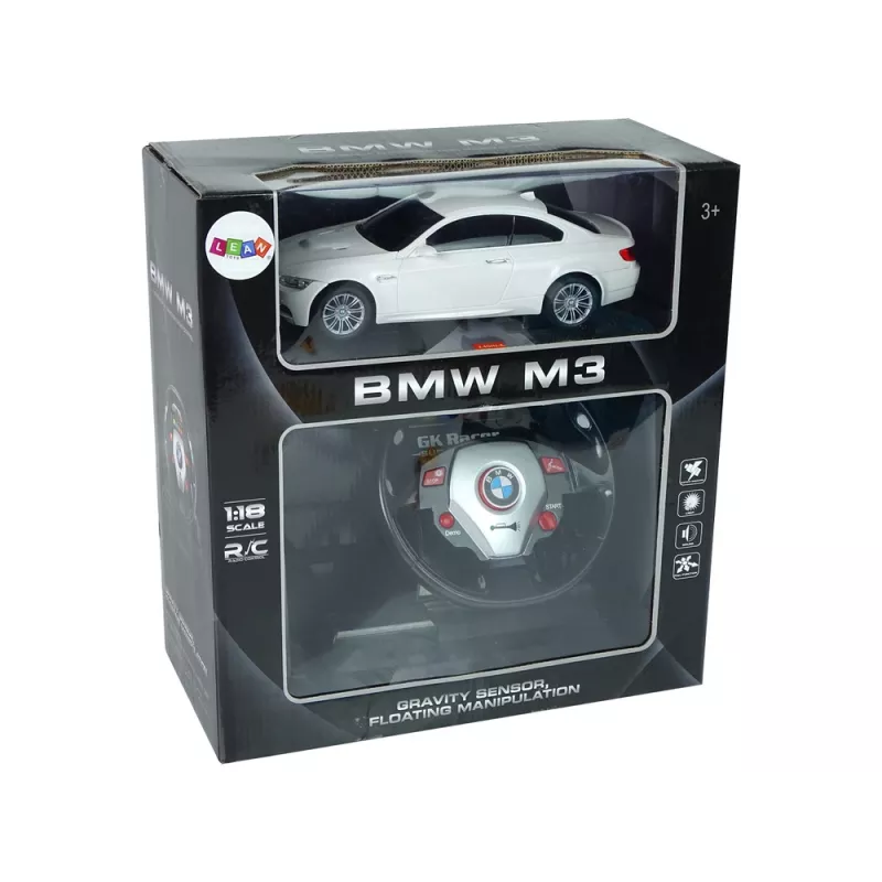 LEAN TOYS Zdalnie Sterowany BMW M3 Biały 2.4G Pilot Kierownica 1:18 Dźwięk Światła