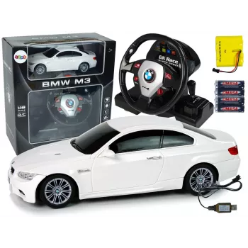LEAN TOYS Zdalnie Sterowany BMW M3 Biały 2.4G Pilot Kierownica 1:18 Dźwięk Światła