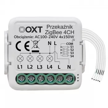 OXT T264 Mini Smart Przekaźnik Moduł 4-Kanałowy ZigBee 3.0 Tuya