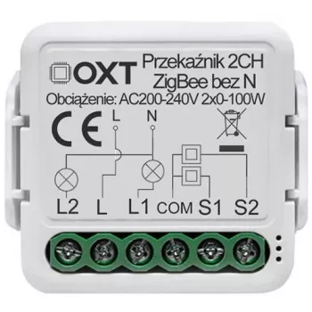 OXT Mini Przekaźnik Moduł 2-Kanałowy Bez Neutralnego ZigBee TUYA T272
