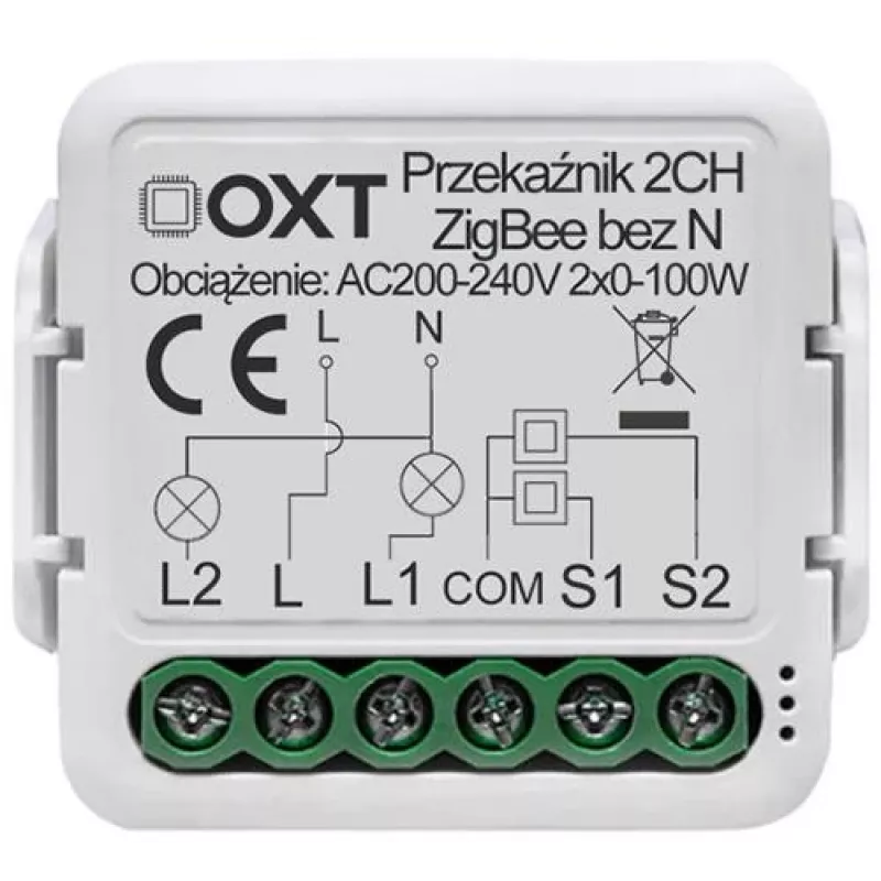 OXT Mini Przekaźnik Moduł 2-Kanałowy Bez Neutralnego ZigBee TUYA T272