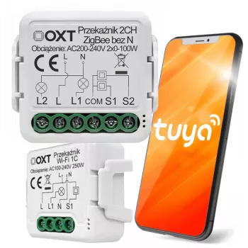 OXT Mini Przekaźnik Moduł 2-Kanałowy Bez Neutralnego ZigBee TUYA T272