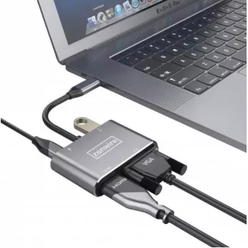 ZENWIRE USB-C Multiport Adapter Hub 4-in-1 HDMI 4K VGA USB-A Space Gray BYL-2310