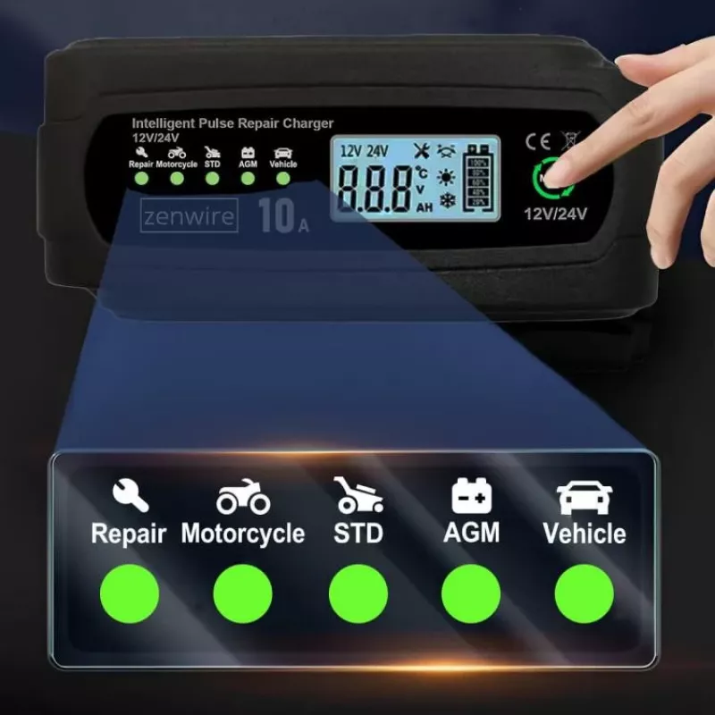 ZENWIRE JMD-10 Smart Car Battery Charger 12V 24V 10A z funkcją naprawy