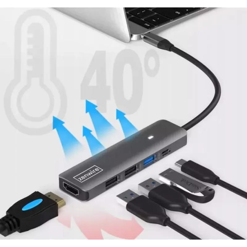 ZENWIRE BS-HC703 USB-C 7-in-1 Hub Adapter z HDMI 4K, USB 3.0, czytnikiem kart SD i Power Delivery 100W, Space Gray