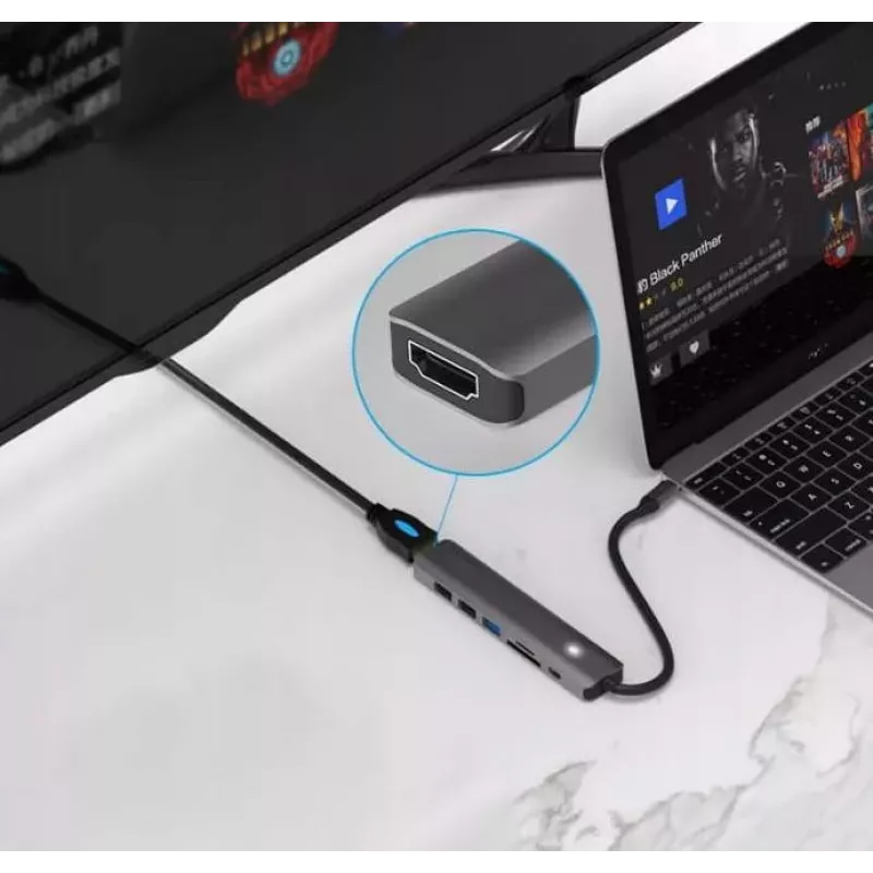 ZENWIRE BS-HC703 USB-C 7-in-1 Hub Adapter z HDMI 4K, USB 3.0, czytnikiem kart SD i Power Delivery 100W, Space Gray