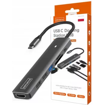 ZENWIRE BS-HC703 USB-C 7-in-1 Hub Adapter z HDMI 4K, USB 3.0, czytnikiem kart SD i Power Delivery 100W, Space Gray