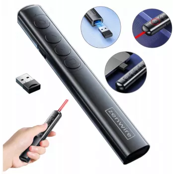 ZENWIRE S9 USB Presentation Laser Pointer, 2.4 GHz, Red Laser, Black