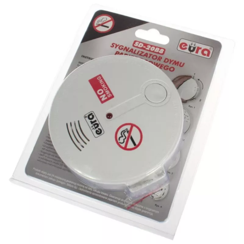 EURA SD-20B8 Fotoelektryczna Czujka Dymu, Biała, Bateria 9V