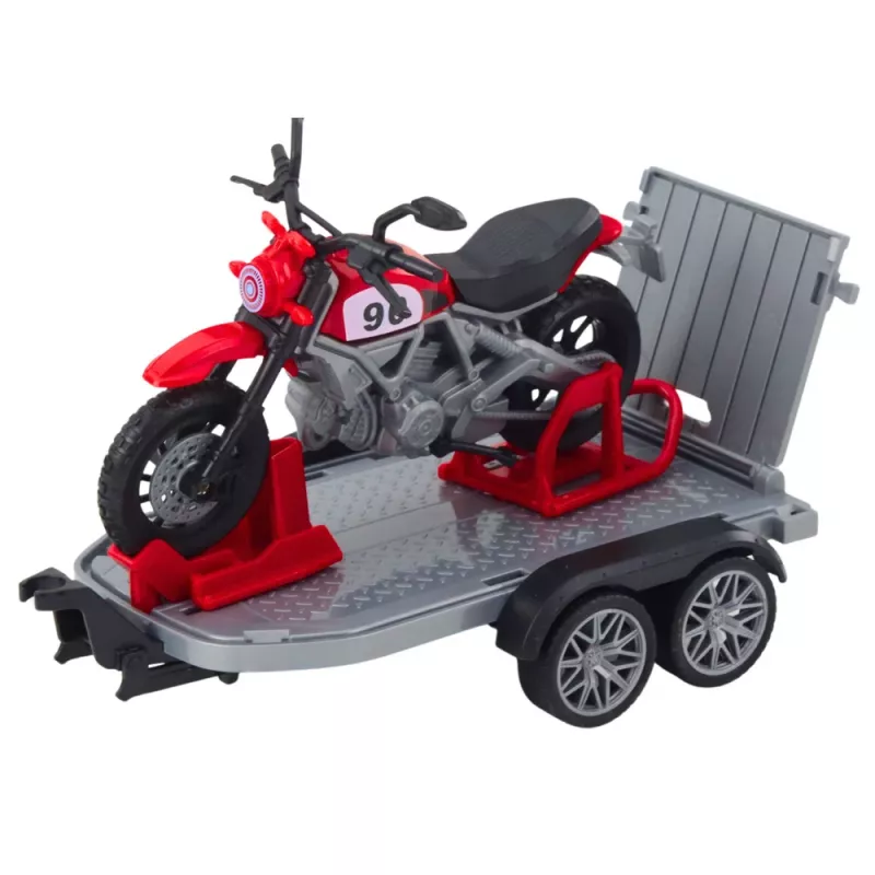 LEAN TOYS Zestaw pojazdów terenowych z lawetą i motocyklem, światła i dźwięki, zielony