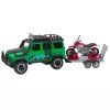 LEAN TOYS Zestaw pojazdów terenowych z lawetą i motocyklem, światła i dźwięki, zielony