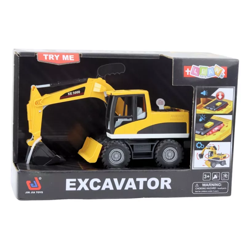 LEAN TOYS Koparko-ładowarka Budowlana z Obręczowym Wiadrem, Kabiną, Światłami i Dźwiękami