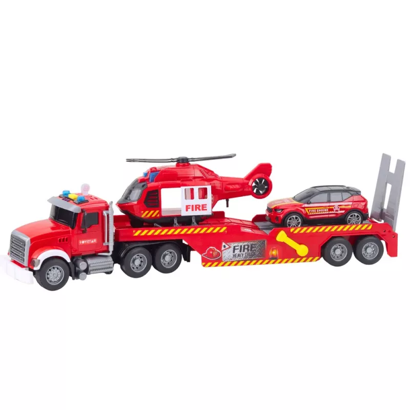 LEAN TOYS Fire Truck Tow Truck Helicopter Car Lights Sounds Red
