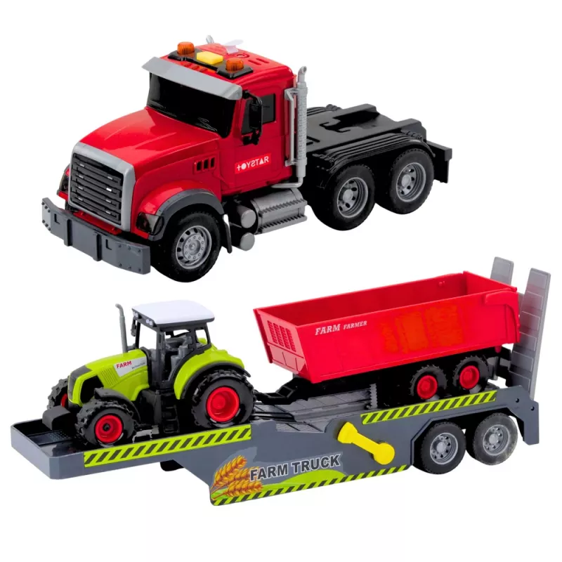 LEAN TOYS Zestaw Ciągnik Siodłowy z Naczepą Światła i Dźwięki Czerwony