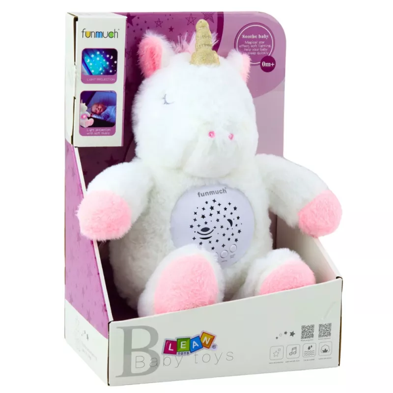 LEAN TOYS Pluszowy Jednorożec Śpiący Przytulanka Projektor Dźwięk