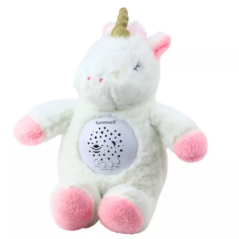 LEAN TOYS Pluszowy Jednorożec Śpiący Przytulanka Projektor Dźwięk