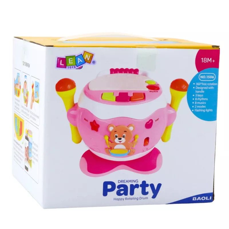 LEAN TOYS Bębenek dla niemowląt Muzyczny Interaktywny Światła Dźwięki Różowy