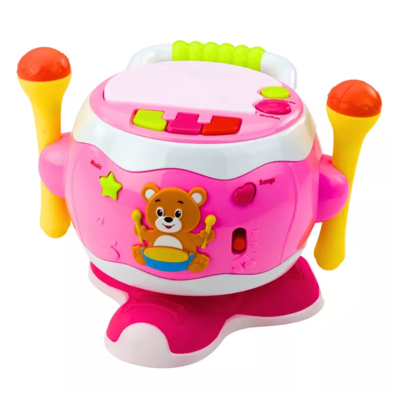 LEAN TOYS Bębenek dla niemowląt Muzyczny Interaktywny Światła Dźwięki Różowy