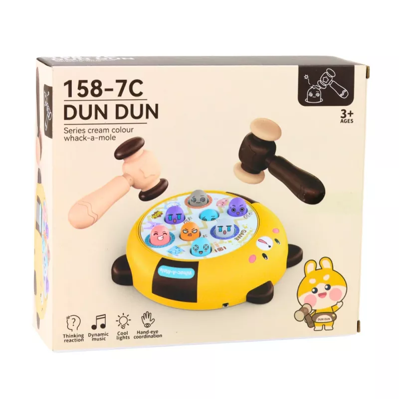 LEAN TOYS Whack-A-Mole Gra Zręcznościowa Dwa Młotki Kotek Żółty Brązowy