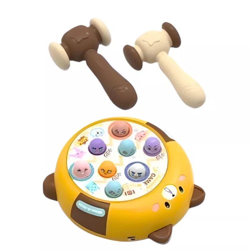 LEAN TOYS Whack-A-Mole Gra Zręcznościowa Dwa Młotki Kotek Żółty Brązowy