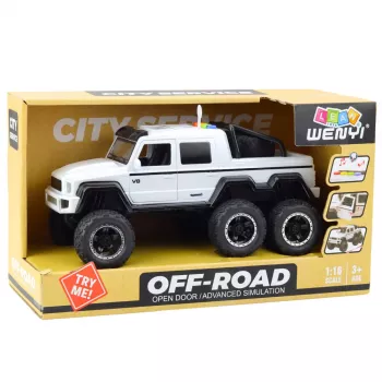 LEAN TOYS Samochód terenowy z napędem ciernym, światła i dźwięki, perłowa biel, 6x6, 1:16