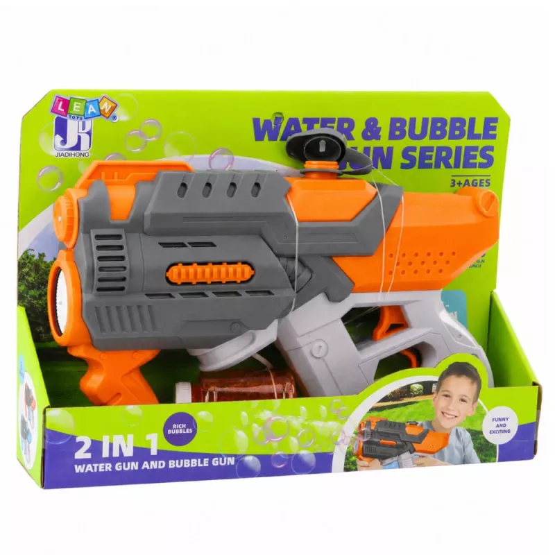 LEAN TOYS Elektryczny Pistolet na Wodę i Bańki Mydlane 2w1 Pomarańczowy