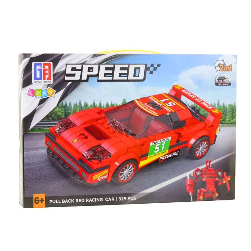 LEAN TOYS Klocki Konstrukcyjne Samochód Robot 2w1 Czerwony Napęd 329 szt.