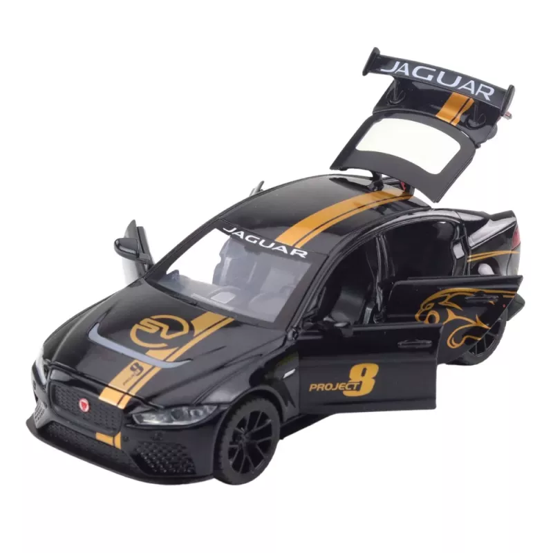 LEAN TOYS Sports Car Metal Pull-Back Drive Lights Sounds Black 1:32