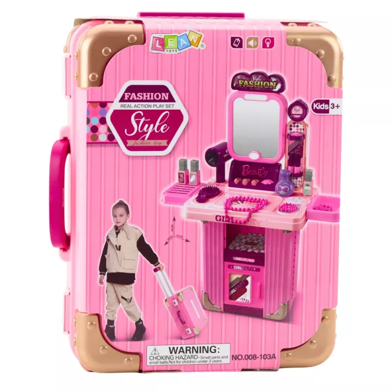 LEAN TOYS Zestaw do makijażu z toaletką w walizce Akcesoria 2 w 1 Różowy
