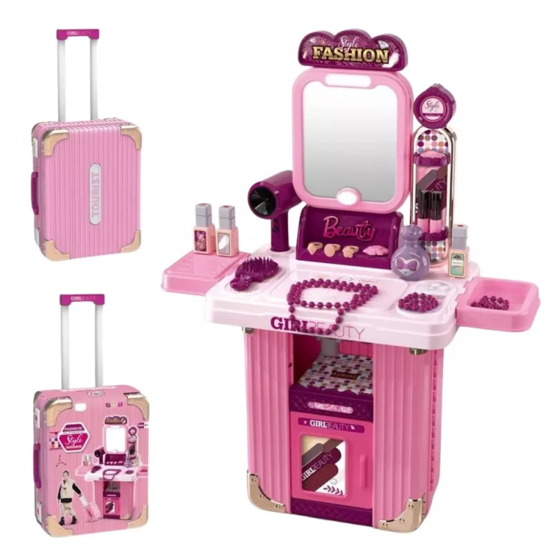 LEAN TOYS Zestaw do makijażu z toaletką w walizce Akcesoria 2 w 1 Różowy