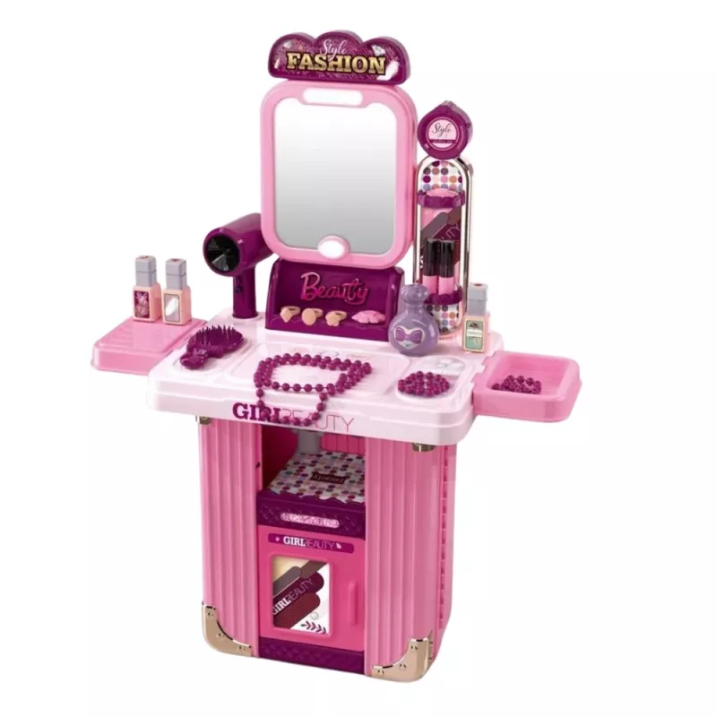 LEAN TOYS Zestaw do makijażu z toaletką w walizce Akcesoria 2 w 1 Różowy
