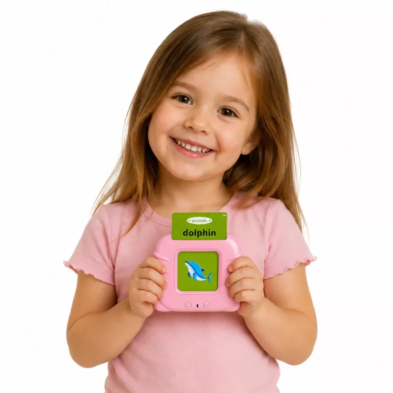 LEAN TOYS Czytnik Kart Edukacyjny do Nauki Angielskich Słów Różowy