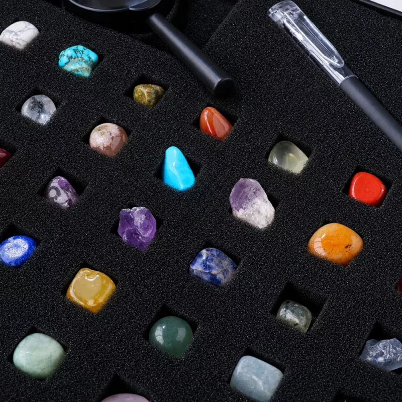 LEAN TOYS Zestaw Kamieni Mineralnych Naturalnych Kryształów z Lupą i Długopisem 43 szt.