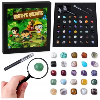 LEAN TOYS Zestaw Kamieni Mineralnych Naturalnych Kryształów z Lupą i Długopisem 43 szt.