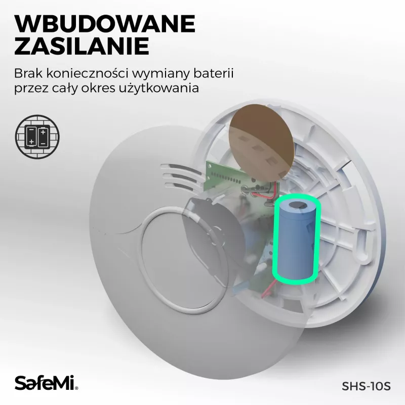 SAFEMI SHS-10W Czujka dymu WiFi - fotoelektryczna, 85dB, Tuya Smart, bateria na 2 lata, EN14604