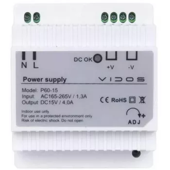 VIDOS P60/15 Zasilacz 60W 15V DC na szynę DIN