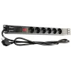 GETFORT LGF-06-Z 19-calowy 1U 6-gniazdowa Schuko Listwa Zasilająca (PDU) - Kabel 1,8m, 16A, 230V, Czarny