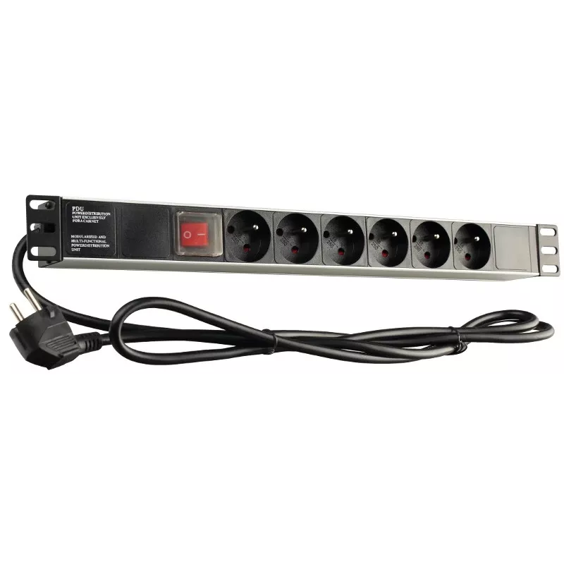 GETFORT LGF-06-Z 19-calowy 1U 6-gniazdowa Schuko Listwa Zasilająca (PDU) - Kabel 1,8m, 16A, 230V, Czarny