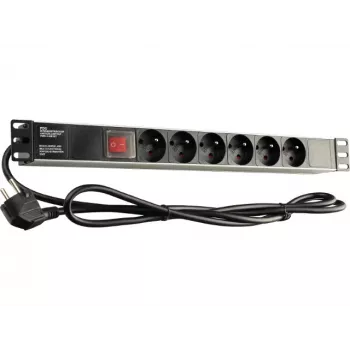 GETFORT LGF-06-Z 19-calowy 1U 6-gniazdowa Schuko Listwa Zasilająca (PDU) - Kabel 1,8m, 16A, 230V, Czarny