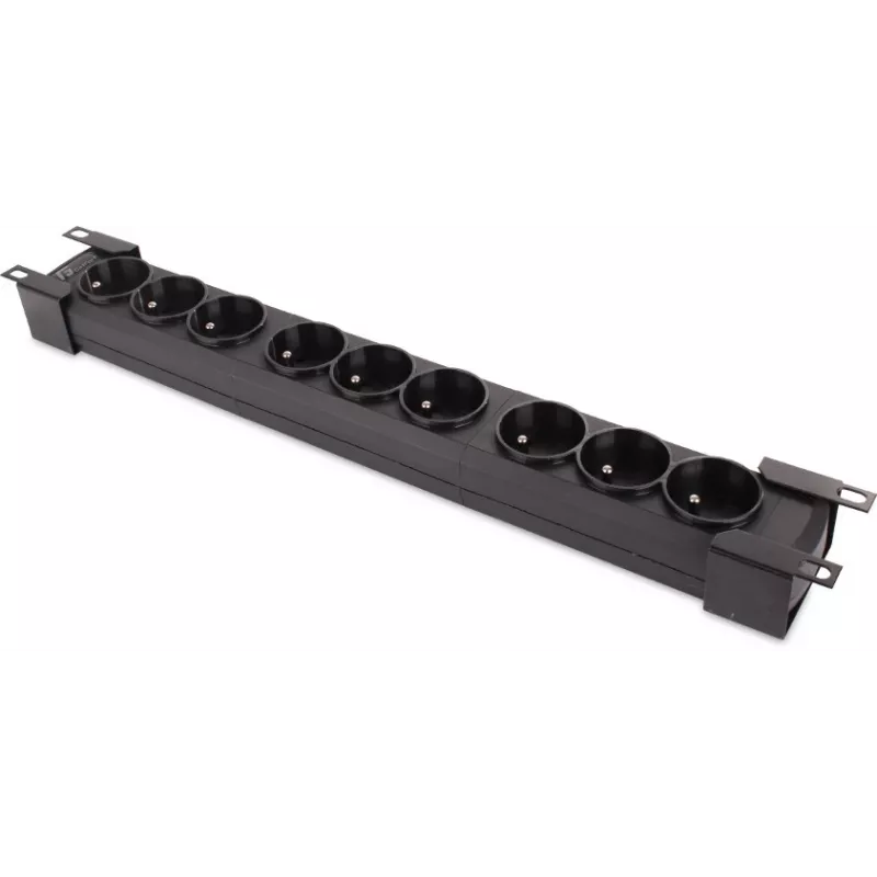 Getfort GF-9R30/FR 9-Outlet 1U Rackmount Power Strip with French Sockets, 3m Cable, 16A, Black