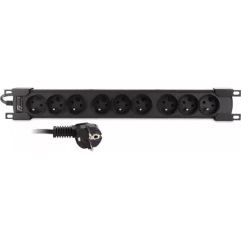 Getfort GF-9R30/FR 9-Outlet 1U Rackmount Power Strip with French Sockets, 3m Cable, 16A, Black