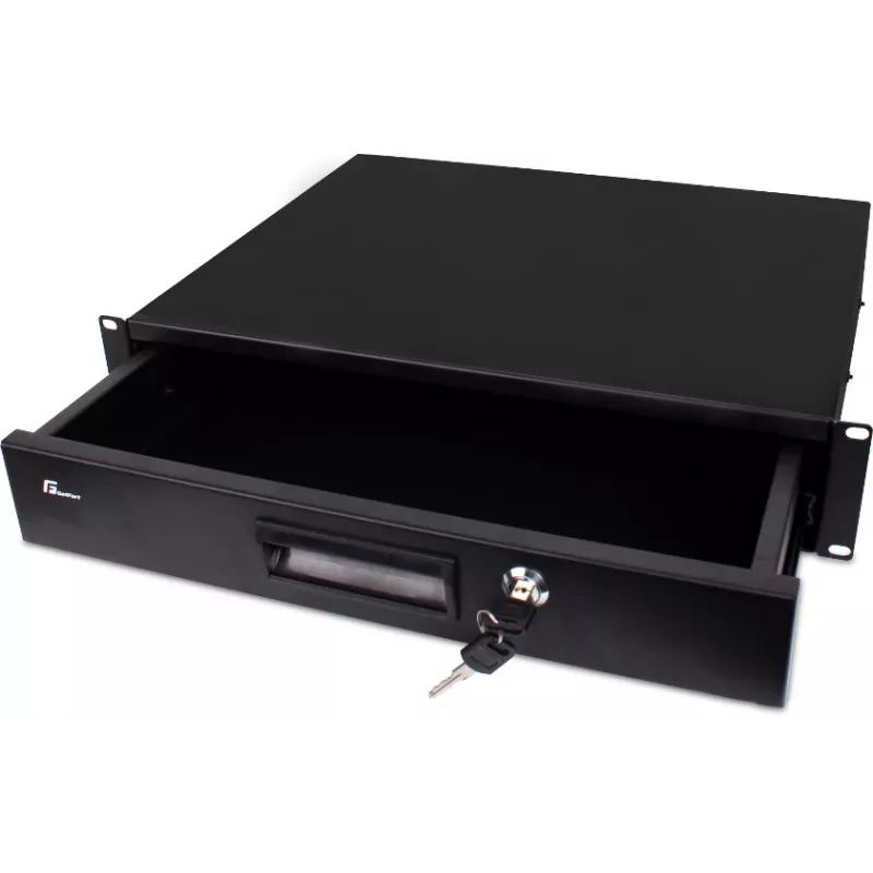 GETFORT GF-2U-drawer 2U Rack Drawer - 19-calowy stalowy, czarny, zamykany, nośność 25 kg