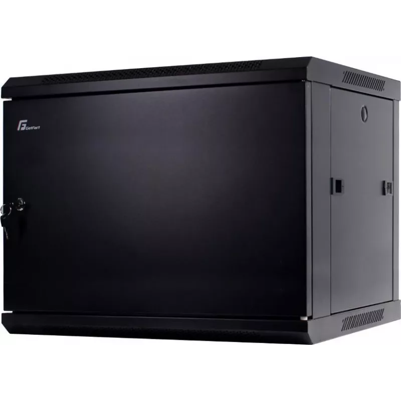 GETFORT 19 inch CALI 9U 600x450 Szafa Rack naścienna z pełnymi drzwiami stalowymi, czarny (RAL 9005)
