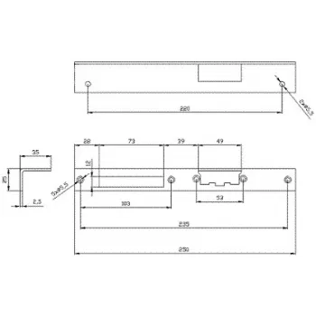 ELEKTRA-PLUS Szyld drzwiowy kątowy długi prawy, brązowy, 240x40 mm, stal, malowany, do zamka bębenkowego Europrofile, montowany natynkowo, drzwi wewnętrzne, seria 2423