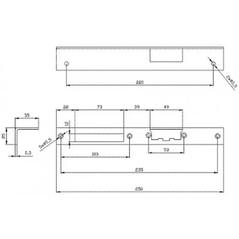 ELEKTRA-PLUS Szyld drzwiowy kątowy długi prawy, brązowy, 240x40 mm, stal, malowany, do zamka bębenkowego Europrofile, montowany natynkowo, drzwi wewnętrzne, seria 2423