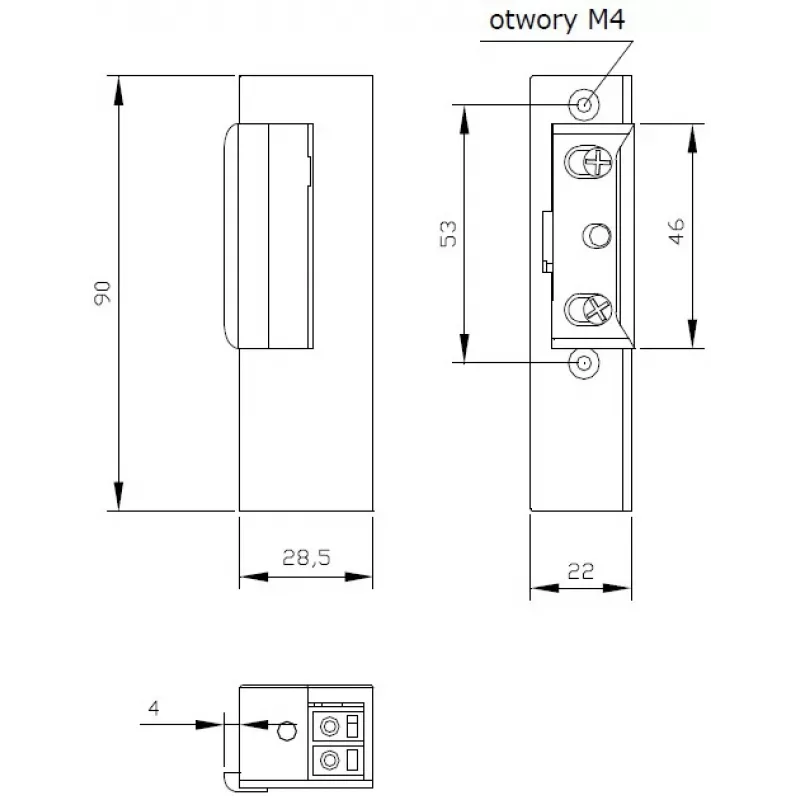 ELEKTRA-PLUS R3-12.40P Prawostronny elektrozaczep fail-secure z pamięcią, 12V AC/DC, siła przytrzymania 3000N